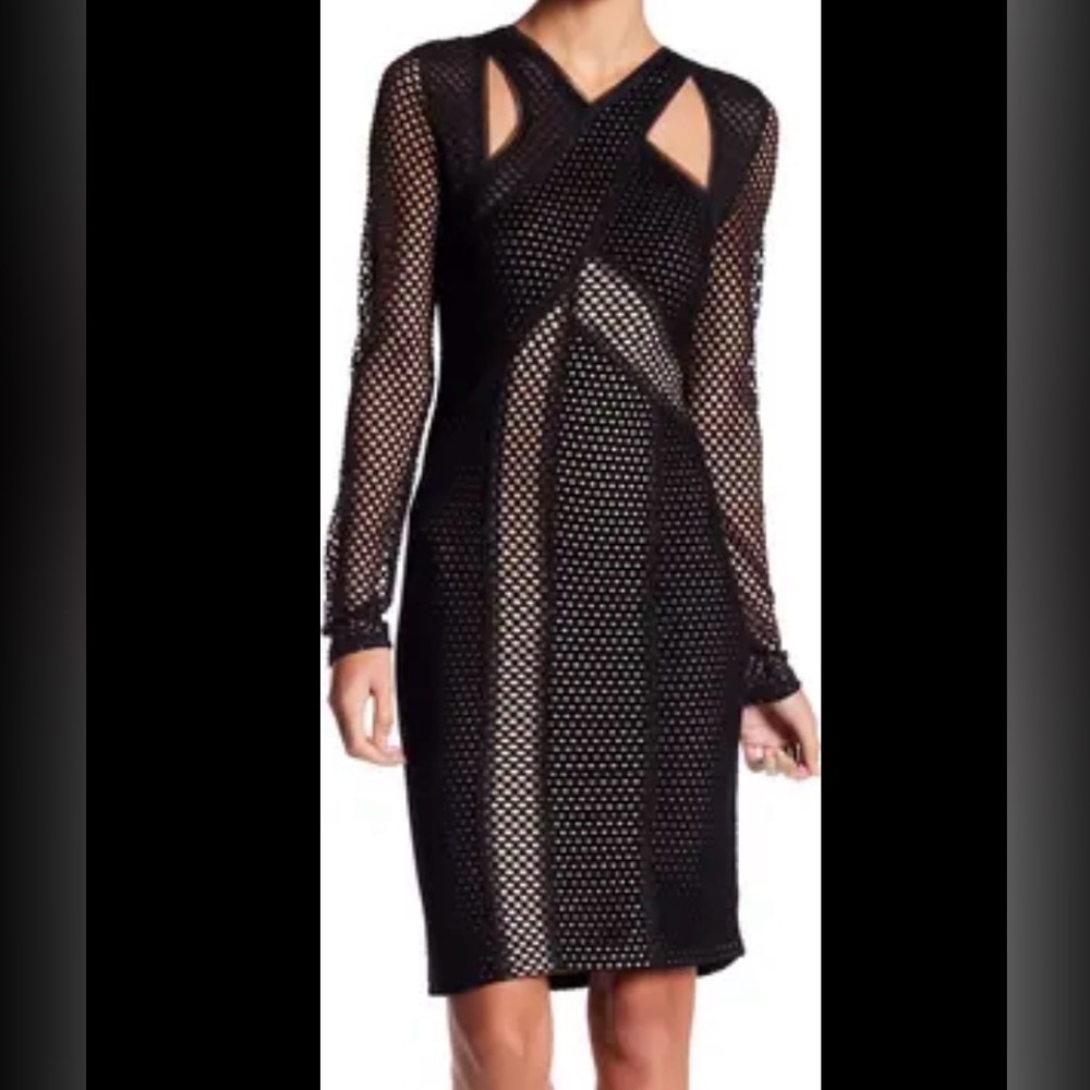 BCBG MaxAzria Jaylynn Bodycon Mesh Midi Dress